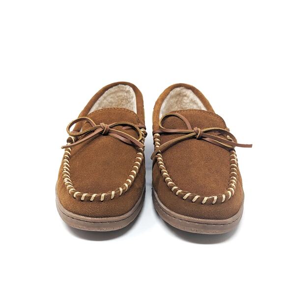 Sperry Shoes Mens 10 Trapper Moccasin Leather Faux Fur Lining Slippers Tan - Picture 2 of 8